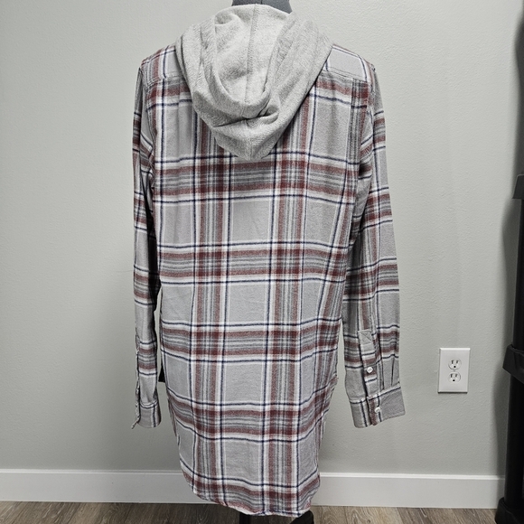 Pacsun Hooded Grey Plaid Button Up Oversize Flannel Shacket Jacket Womens Small - Picture 13 of 13